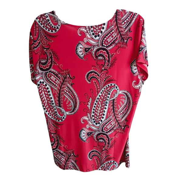 NEW INC Blouse Top Plus 2X Stretchy Faux Wrap Red V-Neck Career Office Dressy - Picture 2 of 9